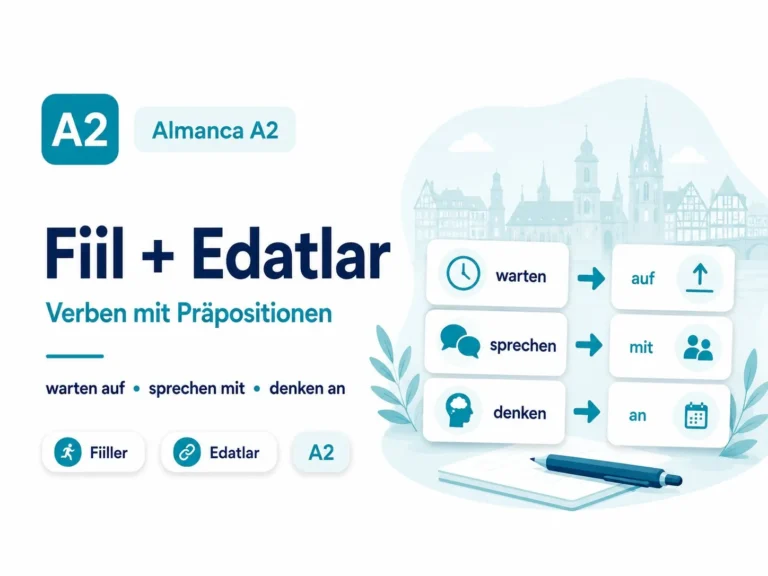 Fiil + edat / Verben mit Präpositionen: warten auf, sprechen mit, denken an (A2)