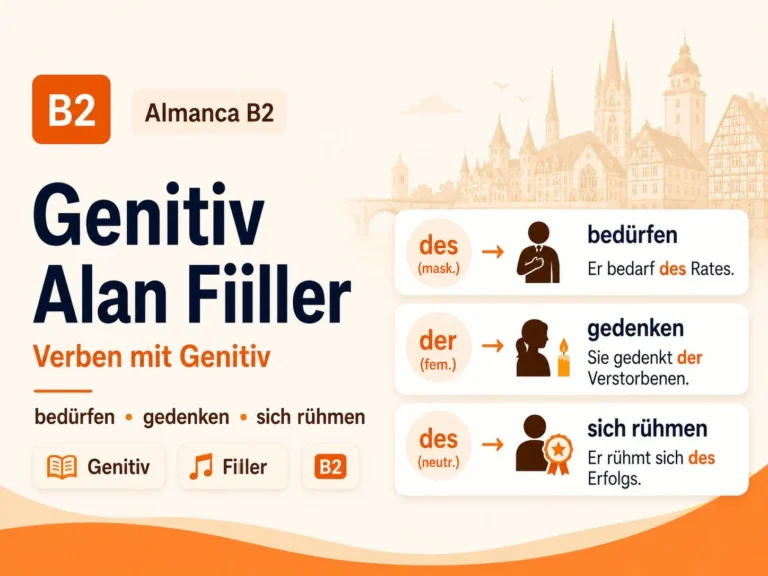 Genitiv alan fiiller — Verben mit Genitiv: bedürfen, gedenken, sich rühmen (B2)