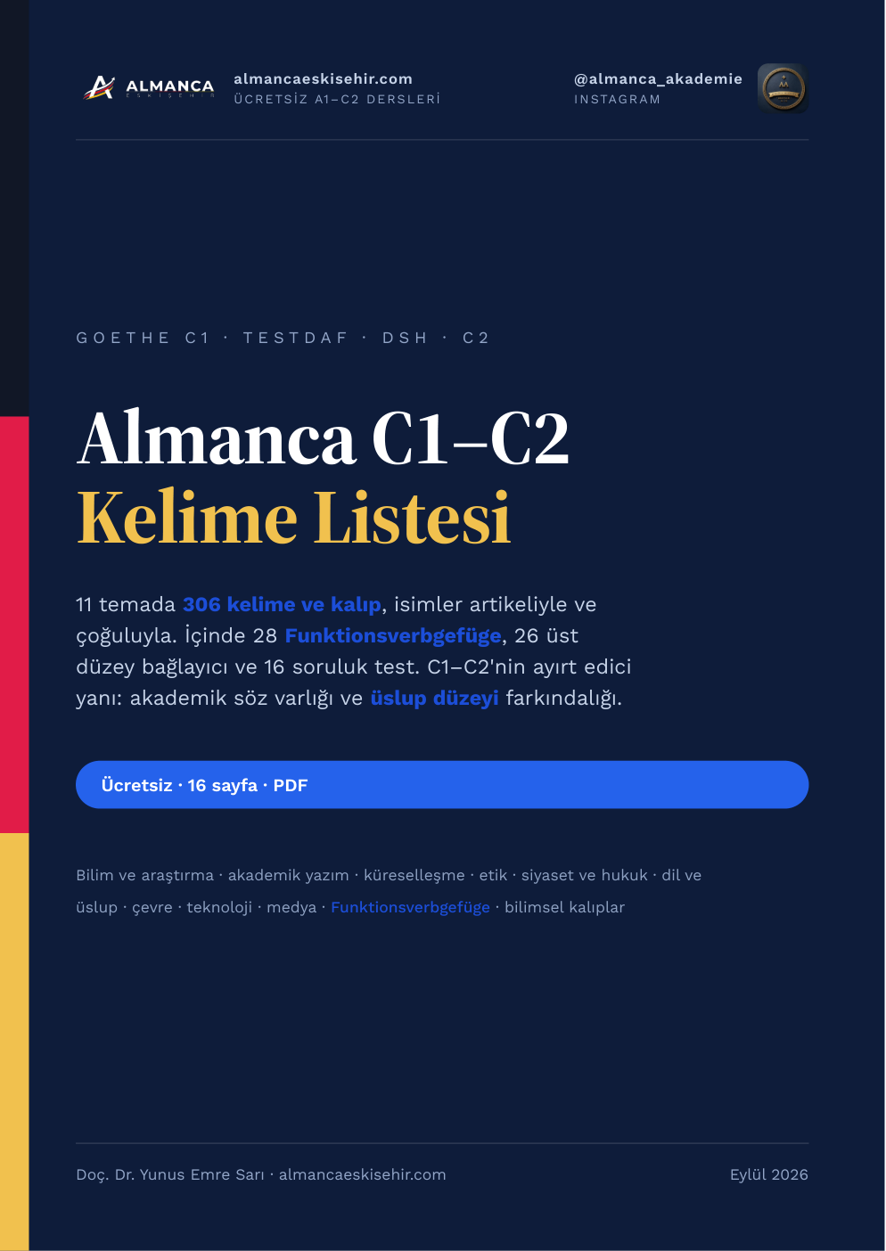Almanca C1–C2 Kelime Listesi (PDF) kapağı
