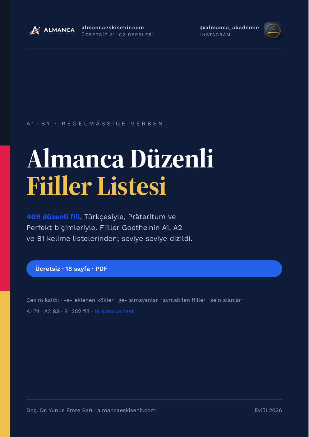 Almanca düzenli fiiller listesi PDF kapağı