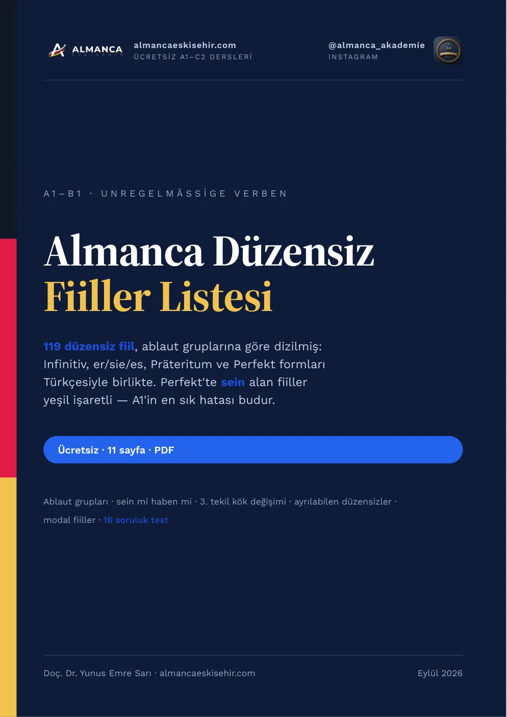Almanca Düzensiz Fiiller Listesi (PDF) kapağı