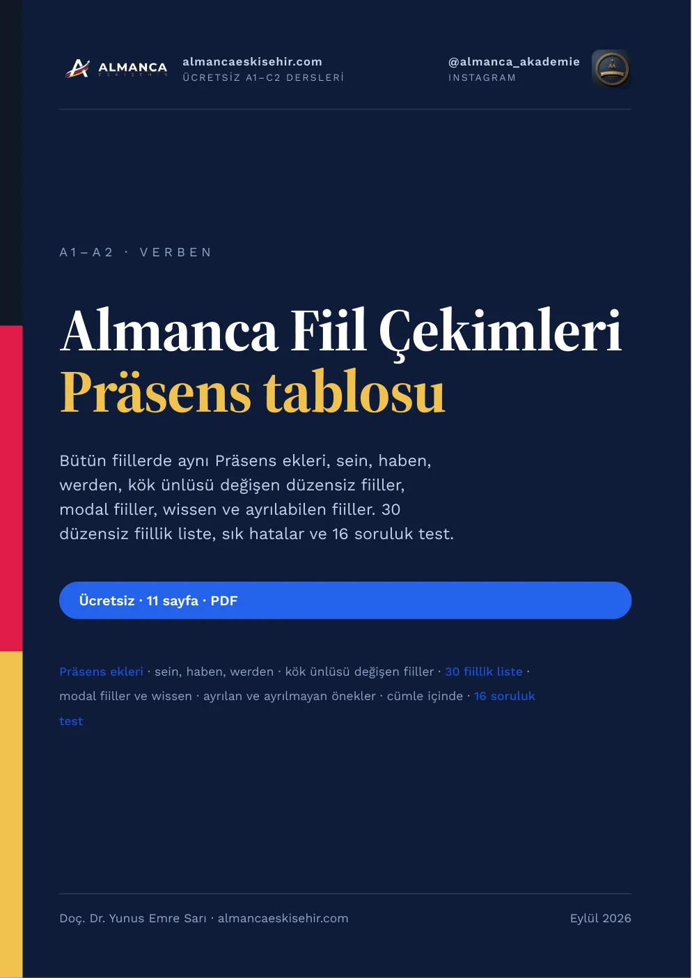 Almanca Fiil Çekimleri Tablosu (PDF) kapağı
