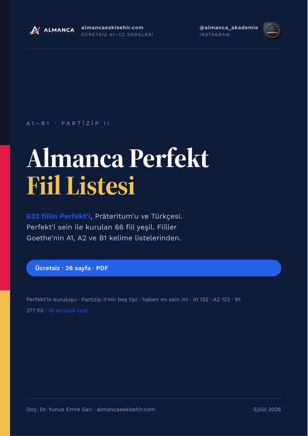 Almanca Perfekt fiil listesi PDF kapağı