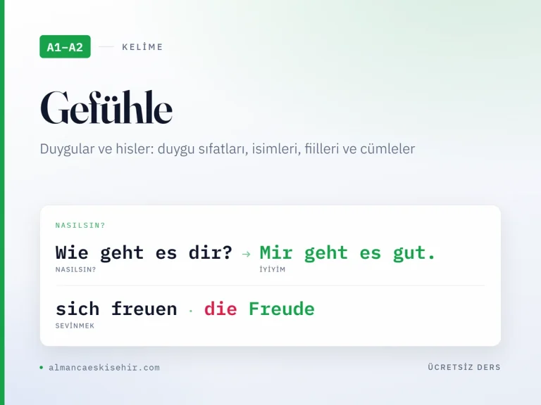 A1–A2 Almanca duygular kapak görseli: Wie geht es dir, Mir geht es gut, sich freuen ve die Freude