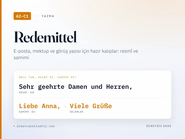 A2–C1 Almanca yazma kalıpları kapak görseli: Sehr geehrte Damen und Herren resmî, Liebe Anna ve Viele Grüße samimi