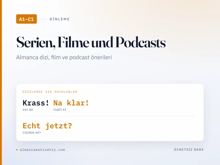 Almanca dizi, film ve podcast önerileri kapak görseli: Krass! · Na klar! · Echt jetzt?
