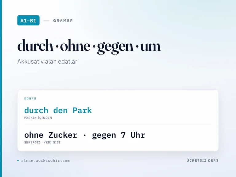 Akkusativ alan edatlar kapak görseli: durch den Park · ohne Zucker · gegen 7 Uhr