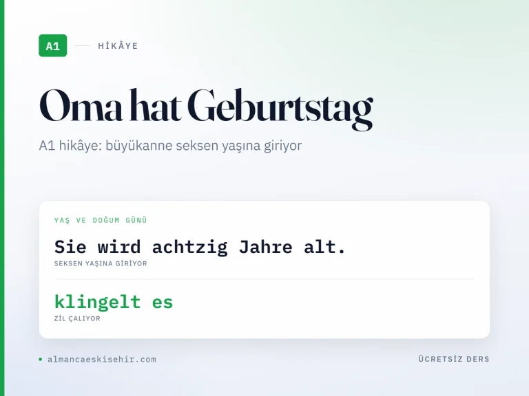 Almanca A1 hikâye «Oma hat Geburtstag» kapak görseli: Sie wird achtzig Jahre alt. · klingelt es