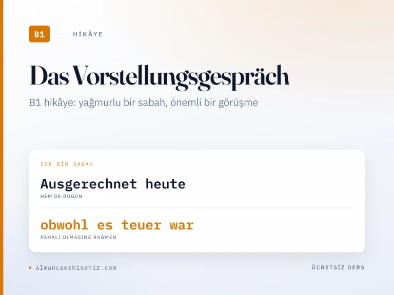 Almanca B1 hikâye «Das Vorstellungsgespräch» kapak görseli: Ausgerechnet heute · obwohl es teuer war