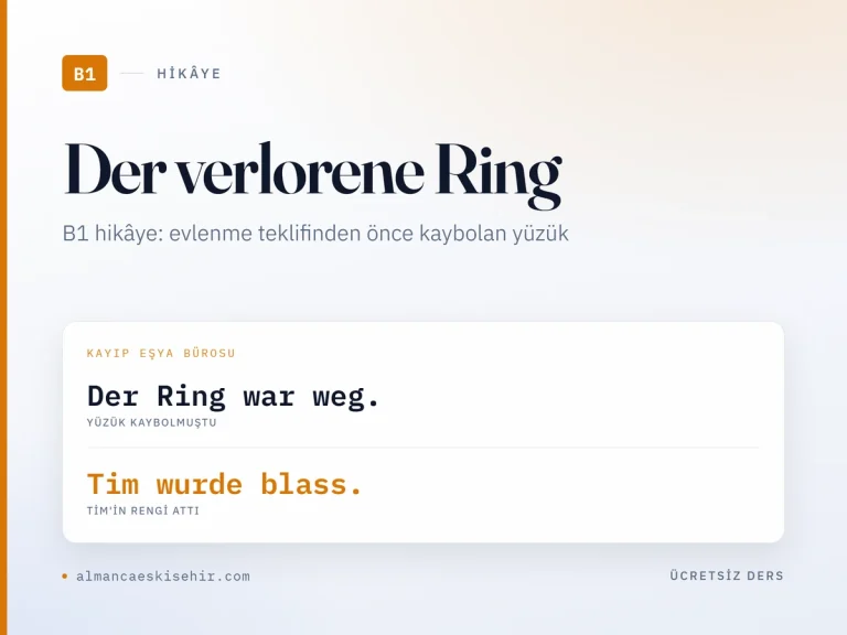Almanca B1 hikâye «Der verlorene Ring» kapak görseli: Der Ring war weg. · Tim wurde blass.