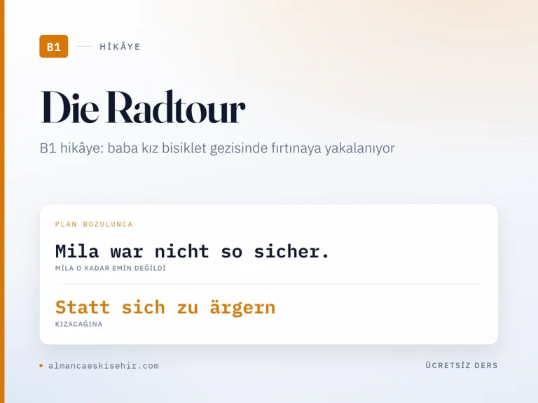 Almanca B1 hikâye «Die Radtour» kapak görseli: Mila war nicht so sicher. · Statt sich zu ärgern