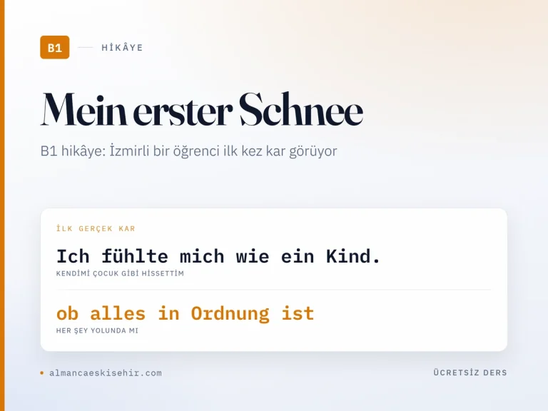 Almanca B1 hikâye «Mein erster Schnee» kapak görseli: Ich fühlte mich wie ein Kind. · ob alles in Ordnung ist