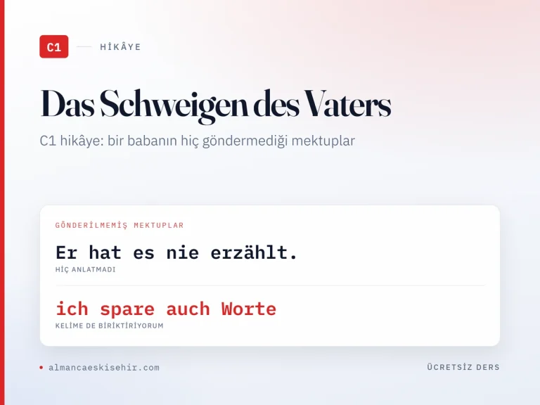Almanca C1 hikâye «Das Schweigen des Vaters» kapak görseli: Er hat es nie erzählt. · ich spare auch Worte