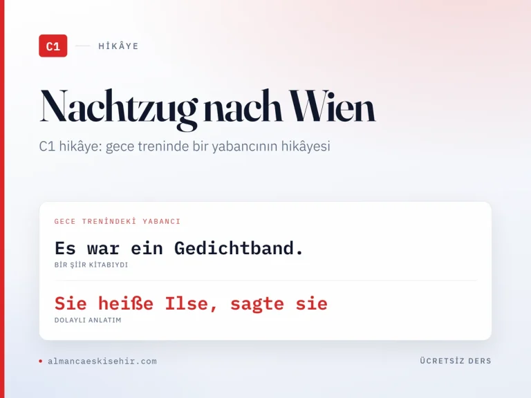 Almanca C1 hikâye «Nachtzug nach Wien» kapak görseli: Es war ein Gedichtband. · Sie heiße Ilse, sagte sie