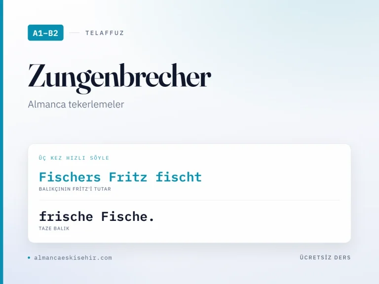 Almanca tekerlemeler kapak görseli: Fischers Fritz fischt frische Fische.