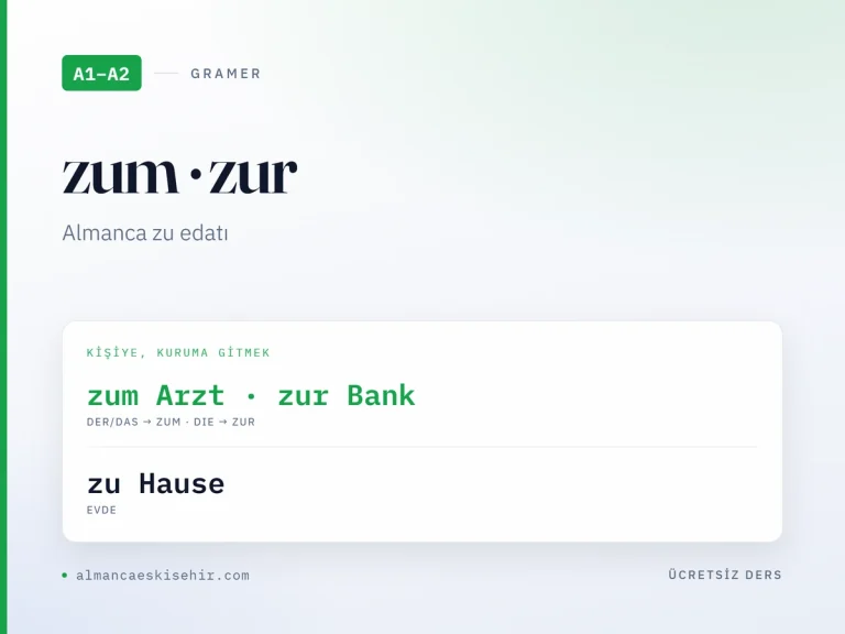 Almanca zu edatı kapak görseli: zum Arzt · zur Bank · zu Hause