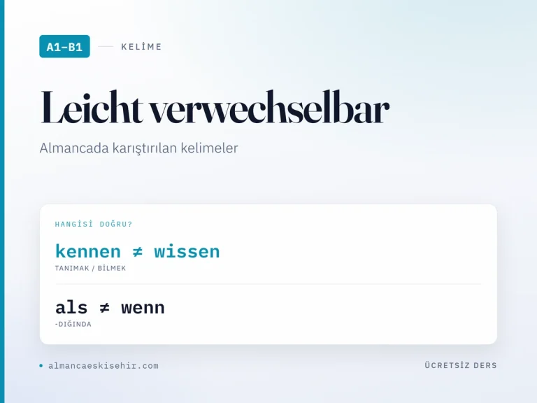 Almancada karıştırılan kelimeler kapak görseli: kennen ≠ wissen · als ≠ wenn