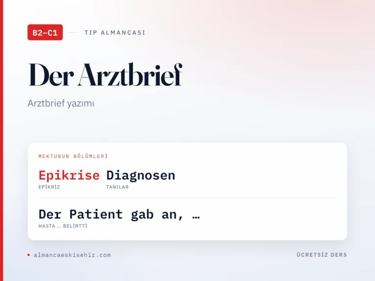 Arztbrief yazımı kapak görseli: Epikrise · Diagnosen · Der Patient gab an