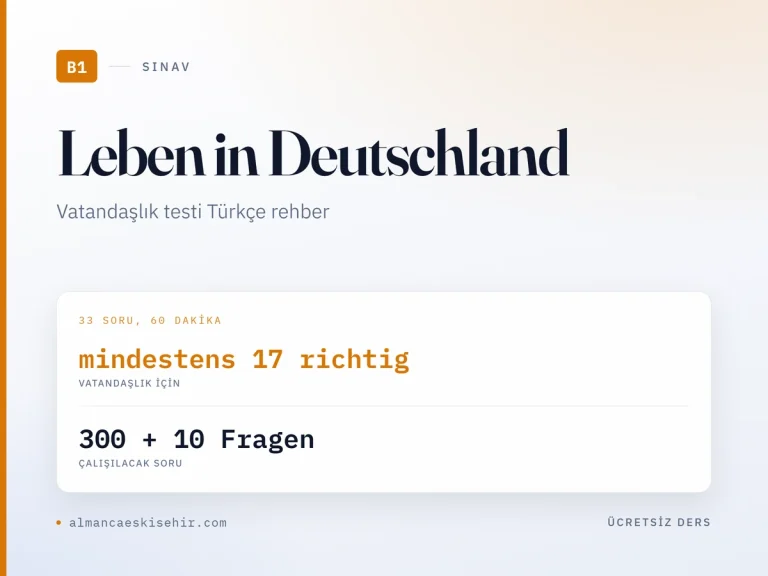 Leben in Deutschland testi kapak görseli: mindestens 17 richtig · 300 + 10 Fragen