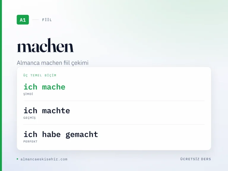 Almanca machen fiil çekimi kapak görseli: ich mache · ich machte · ich habe gemacht