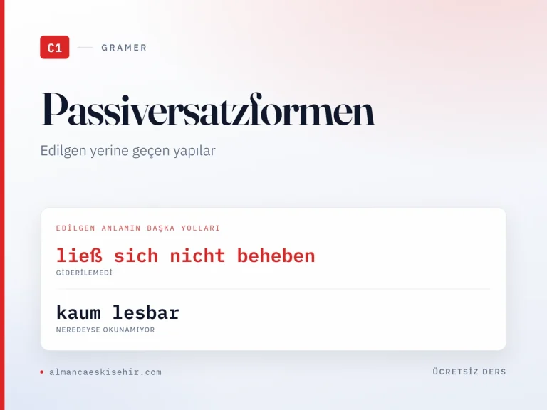 Passiversatzformen — Edilgen Yerine Geçenler (C1) kapak görseli: ließ sich nicht beheben · kaum lesbar