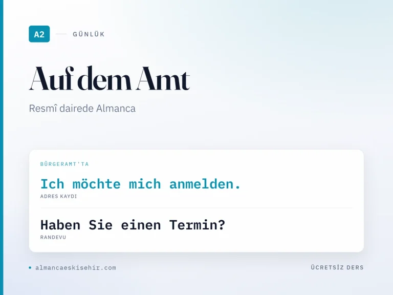 Resmî dairede Almanca kapak görseli: Ich möchte mich anmelden. · Haben Sie einen Termin?