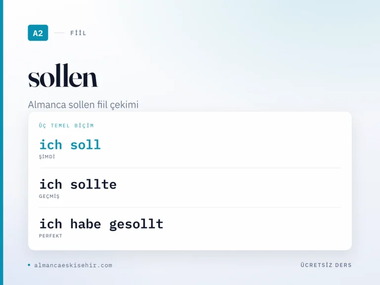 Almanca sollen fiil çekimi kapak görseli: ich soll · ich sollte · ich habe gesollt