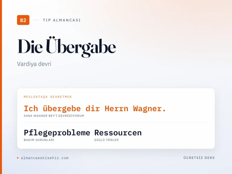 Vardiya devri kapak görseli: Ich übergebe dir Herrn Wagner · Pflegeprobleme · Ressourcen